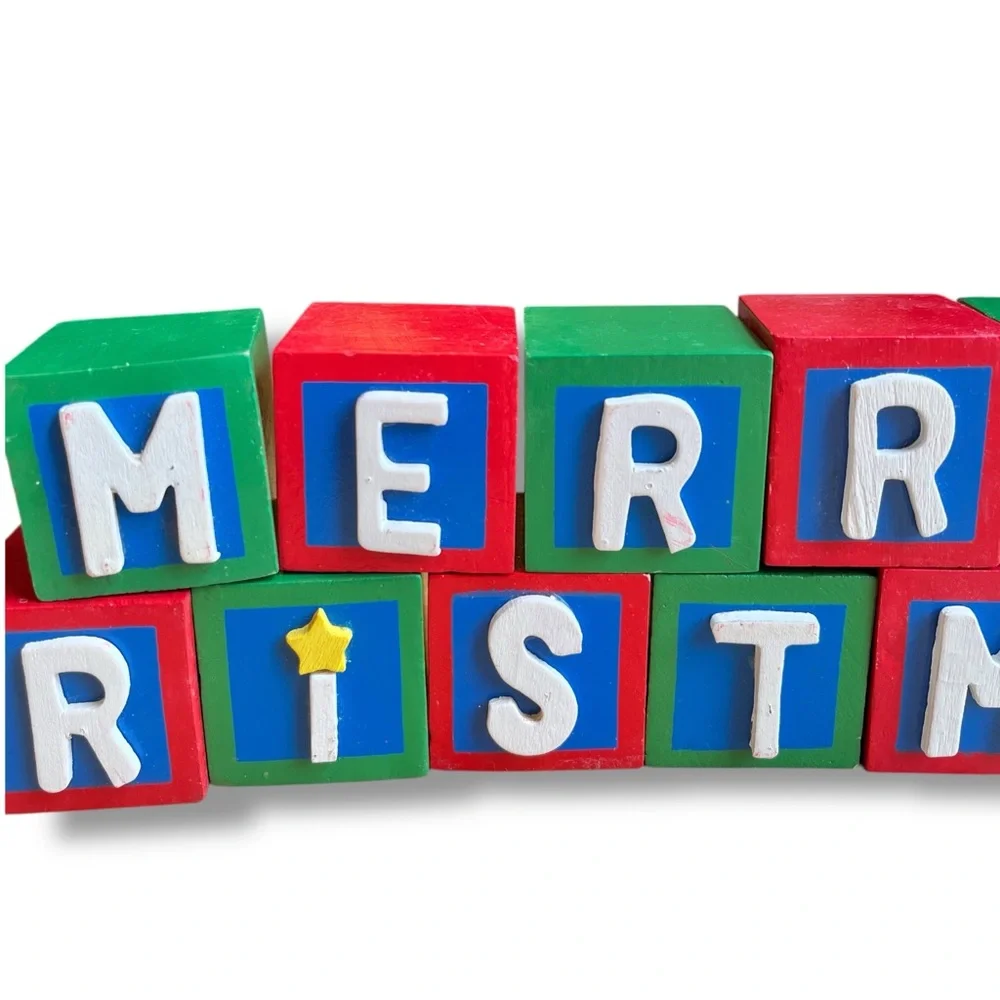 Vintage Festive Merry Christmas Block Decor